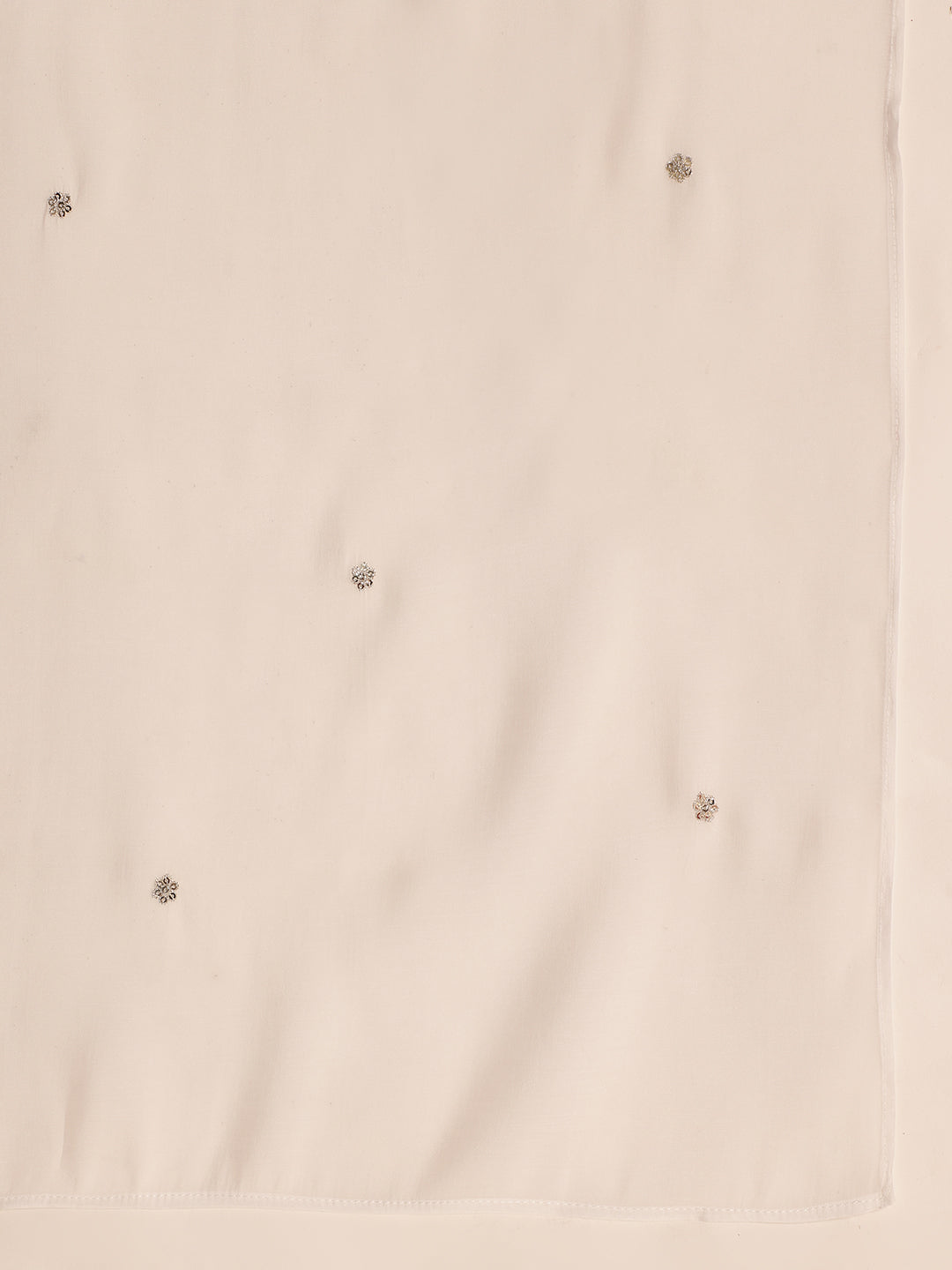 White Embroidered-Solid Fit & Flare Mul Chanderi Stitched Kurta, Pant With Dupatta