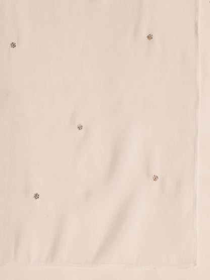 White Embroidered-Solid Fit & Flare Mul Chanderi Stitched Kurta, Pant With Dupatta