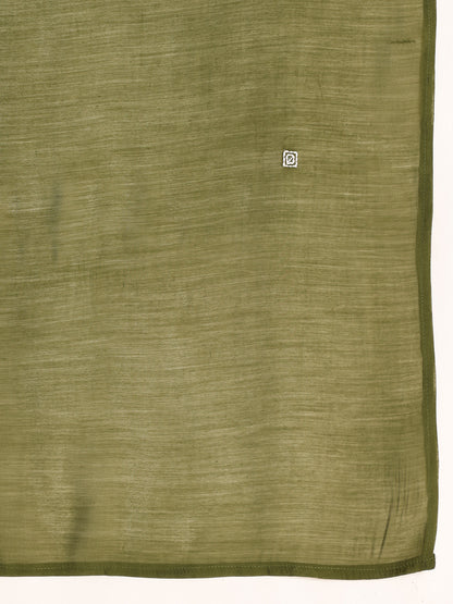 Mahendi Green Embroidered-Solid Fit & Flare Mul Chanderi Stitched Kurta, Pant With Dupatta