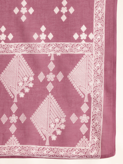 Lavender Geometric Pattern Fit & Flare Cotton Stitched Kurta, Sharara With Dupatta