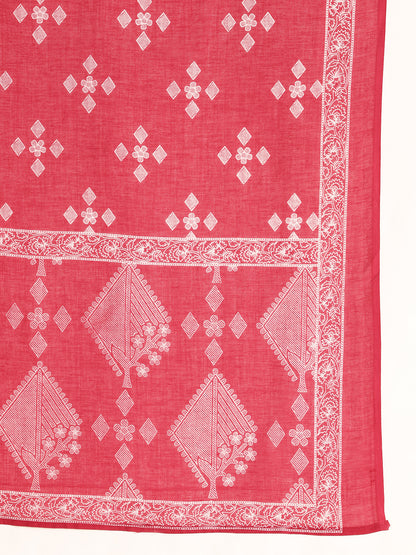 Maroon Geometric Pattern Fit & Flare Cotton Stitched Kurta, Sharara With Dupatta