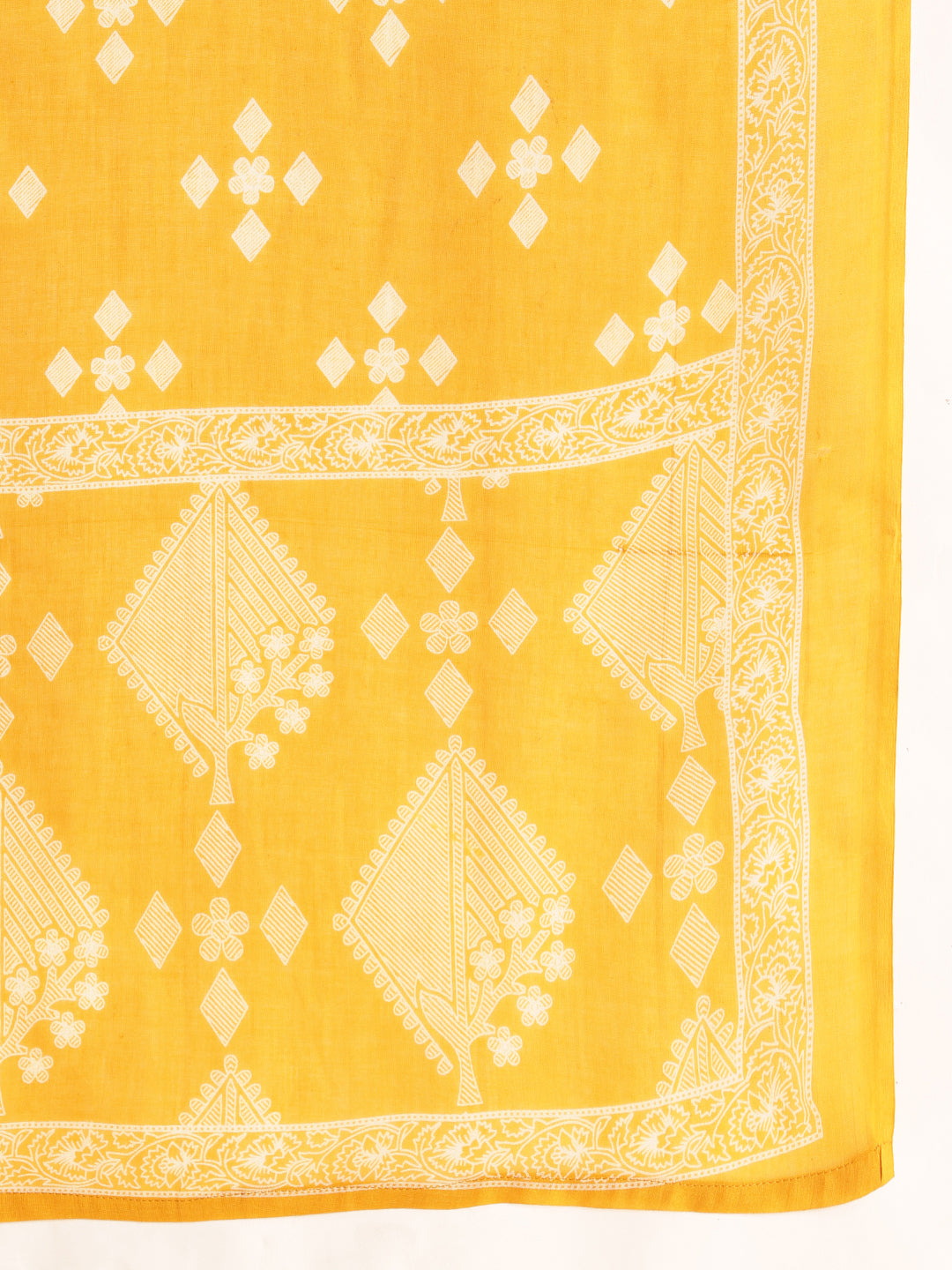 Yellow Geometric Pattern Fit & Flare Cotton Stitched Kurta, Sharara With Dupatta