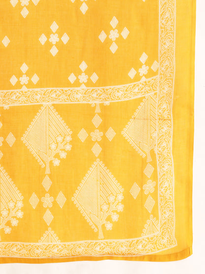 Yellow Geometric Pattern Fit & Flare Cotton Stitched Kurta, Sharara With Dupatta
