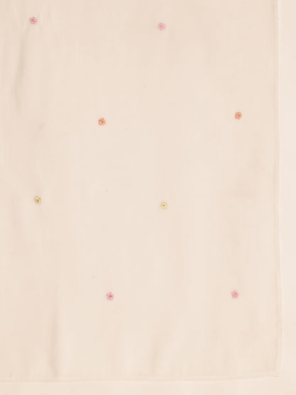 White Embroidered , Solid Fit & Flare Mul Chanderi Stitched Kurta, Palazzo With Dupatta