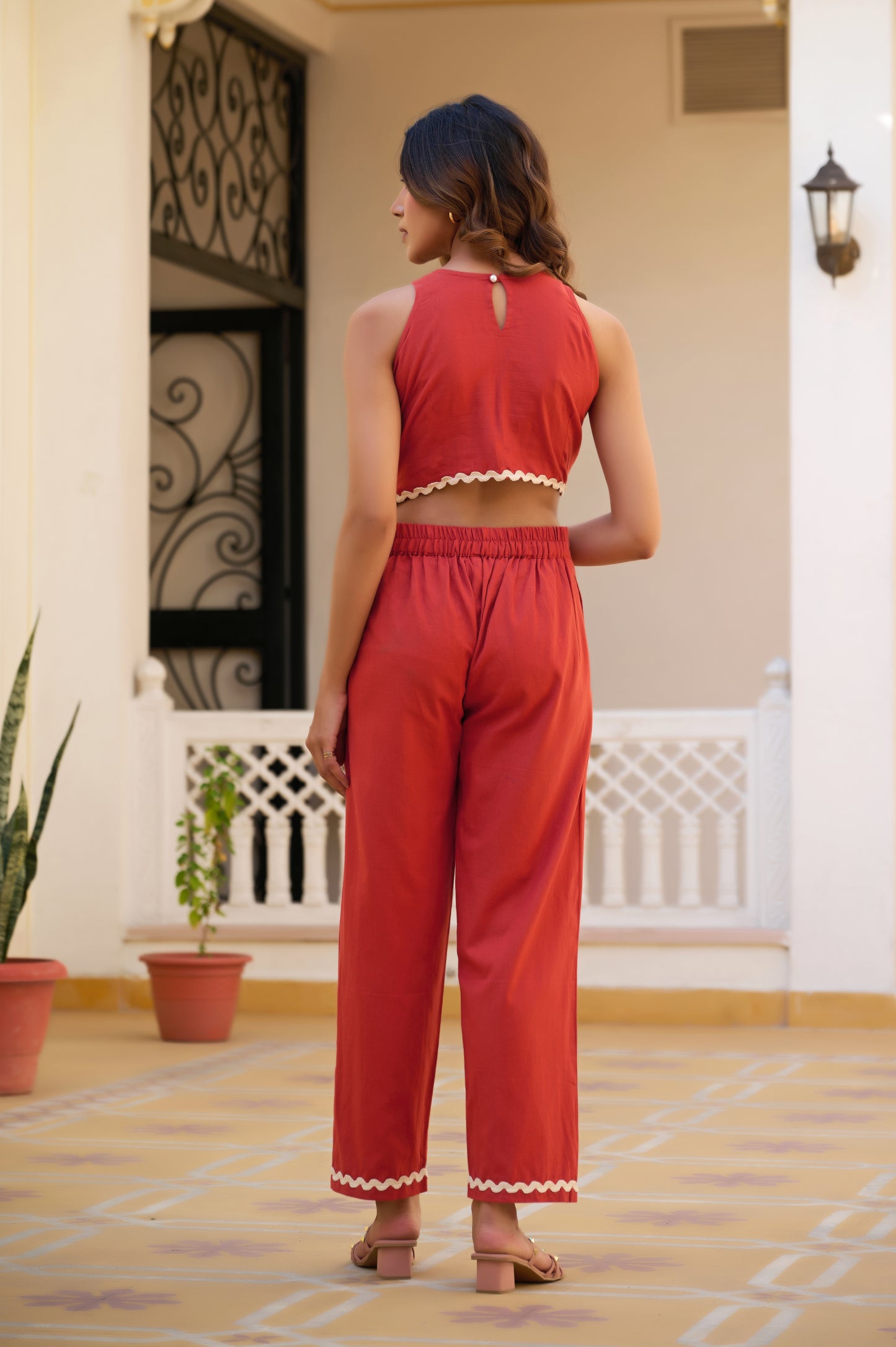 Orange Solid Straight Cotton Flex Stitched Co-Ord Set