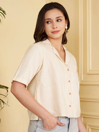 Off-White Solid Straight Cotton Flex Stitched Top