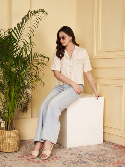 Off-White Solid Straight Cotton Flex Stitched Top