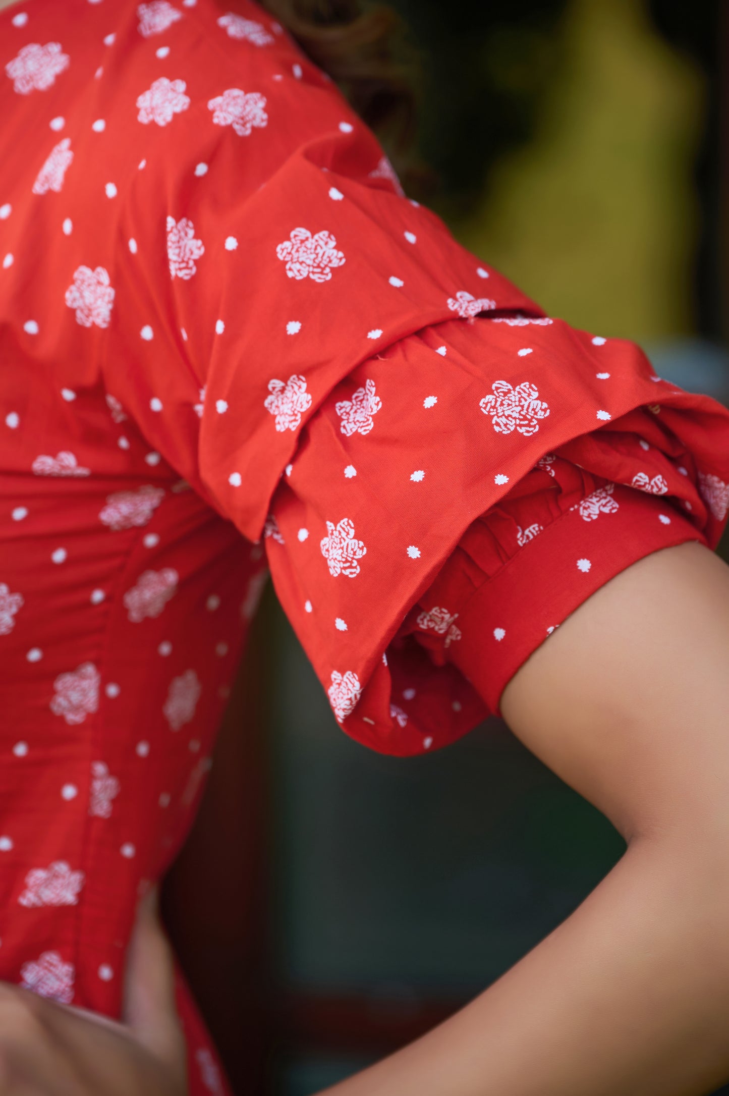 Orange Floral Print Fit & Flare Cotton Stitched Dress