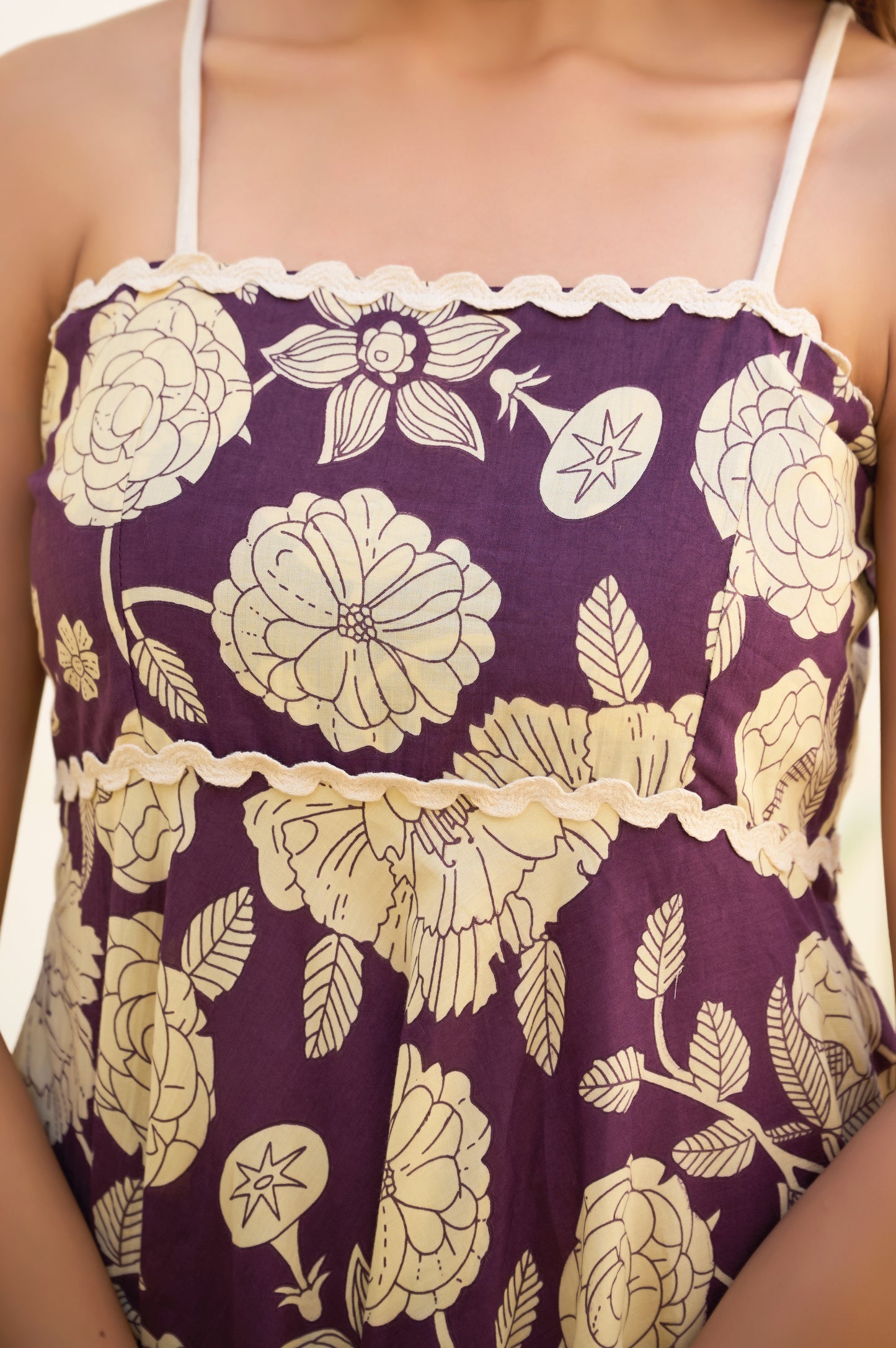 Wine Floral Print Fit & Flare Cotton Stitched Dress