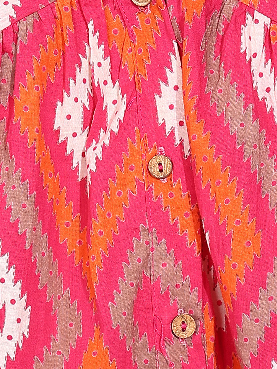 Pink Geometric Pattern Fit & Flare Cotton Stitched Top