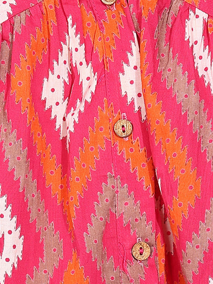 Pink Geometric Pattern Fit & Flare Cotton Stitched Top