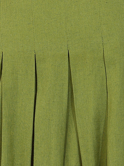 Orange Floral Print Fit & Flare Cotton Stitched Dress