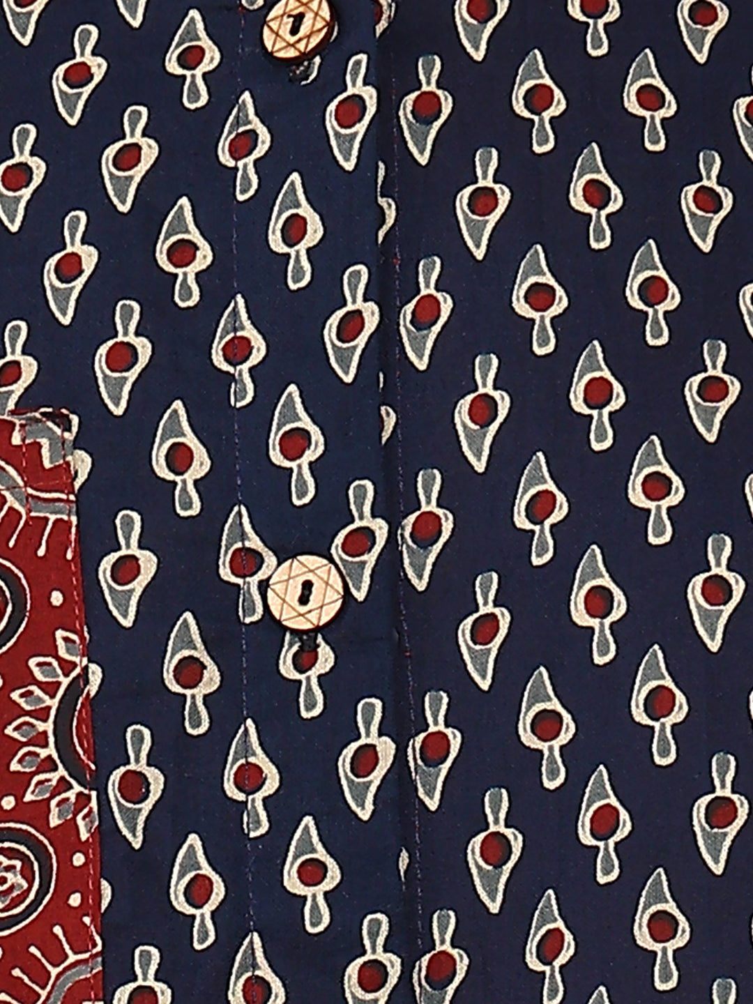 Blue Printed Straight Cotton Stitched Shirt