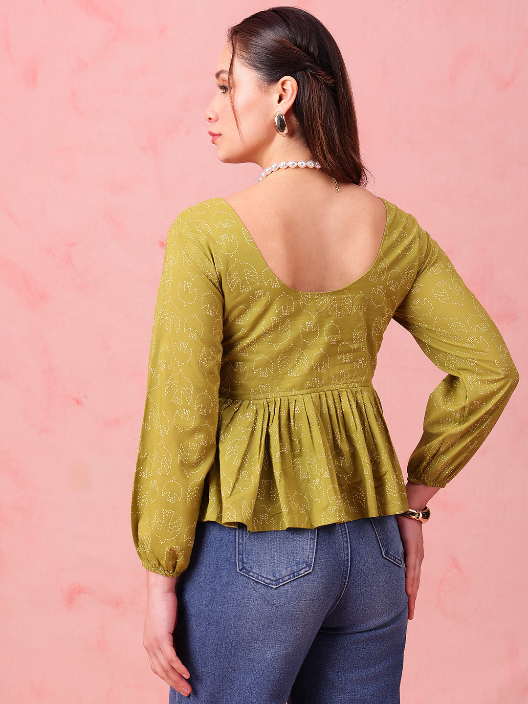 Parrot Printed Fit & Flare Cotton Stitched Top