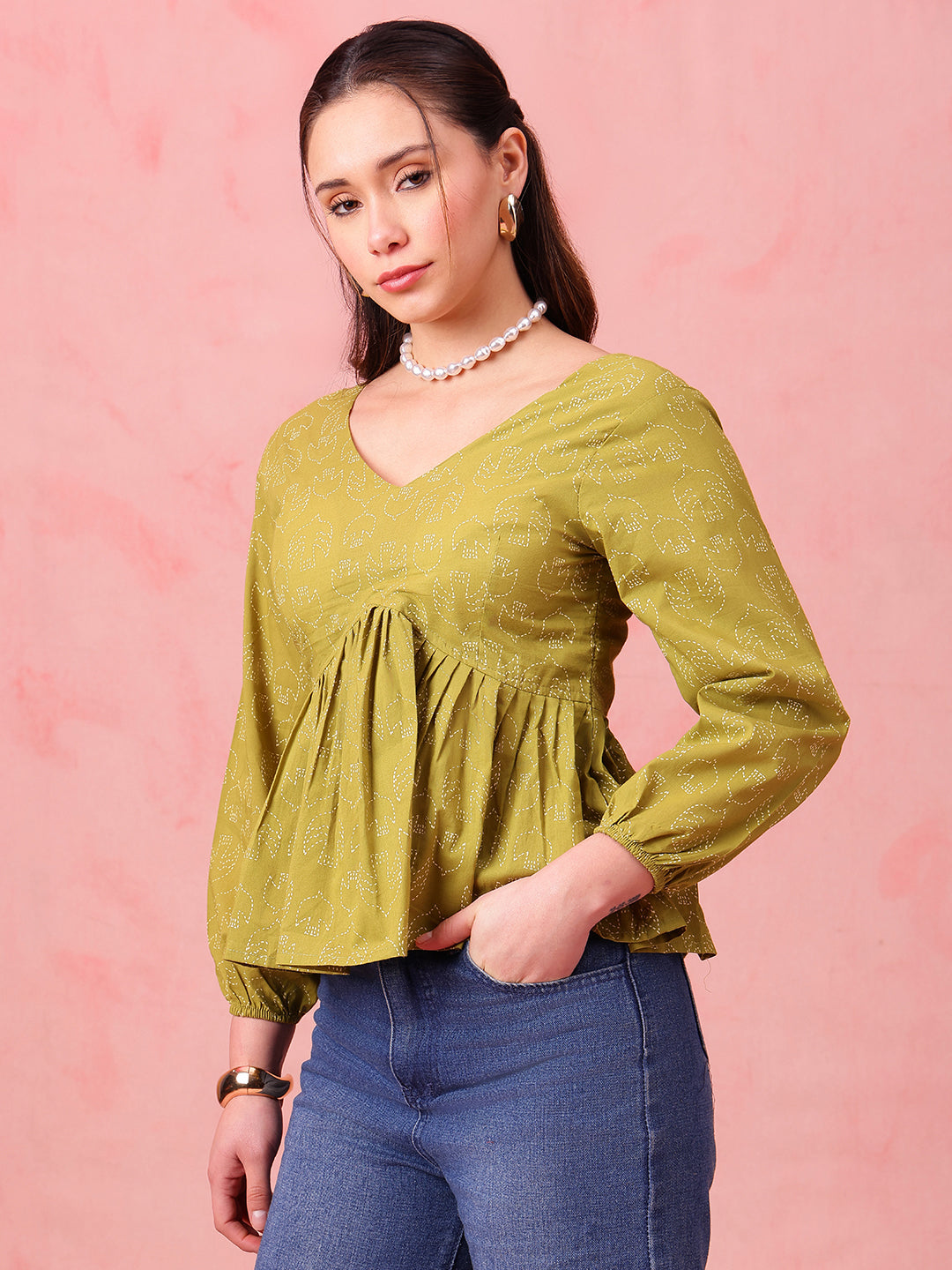 Parrot Printed Fit & Flare Cotton Stitched Top
