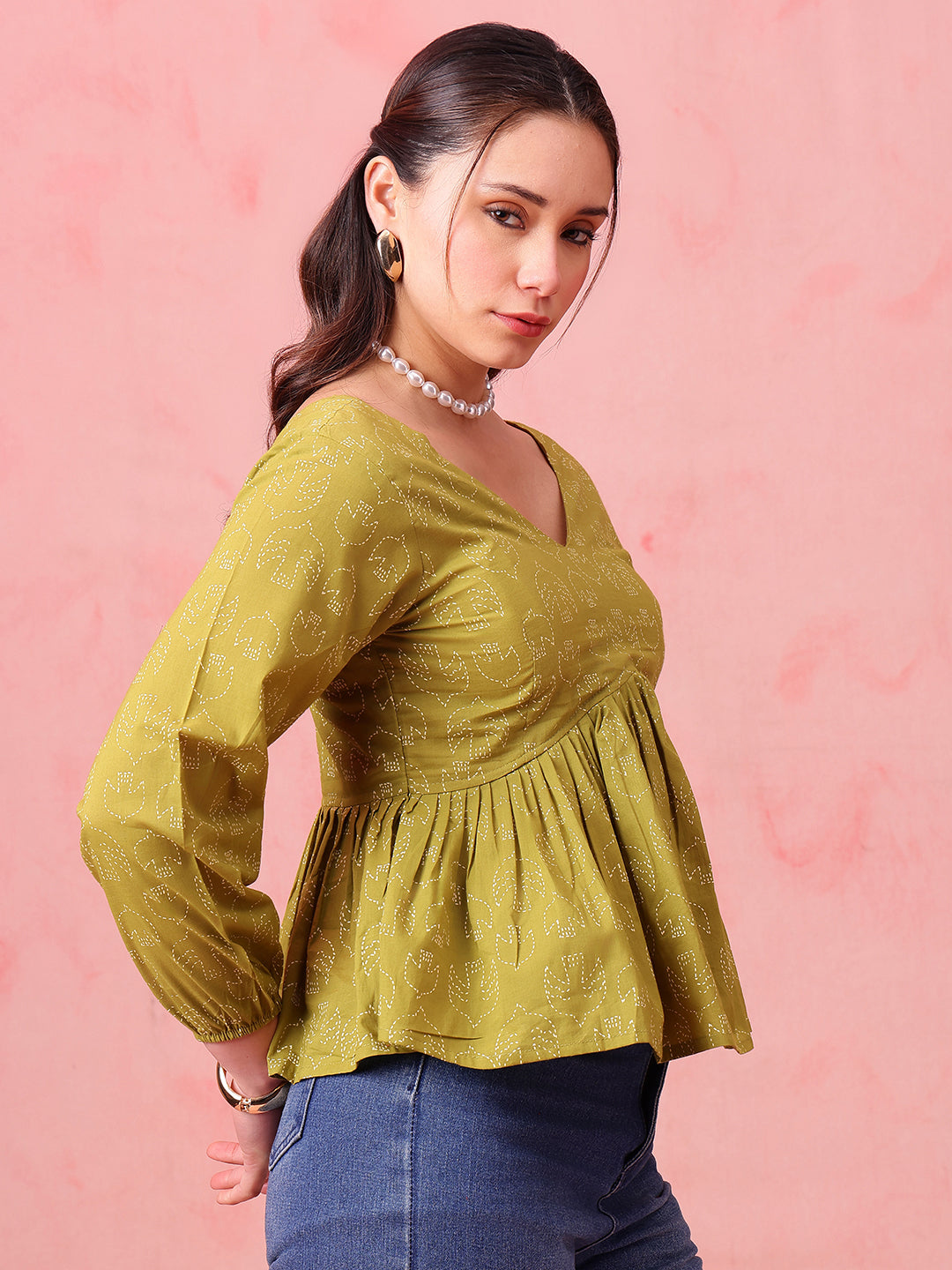 Parrot Printed Fit & Flare Cotton Stitched Top