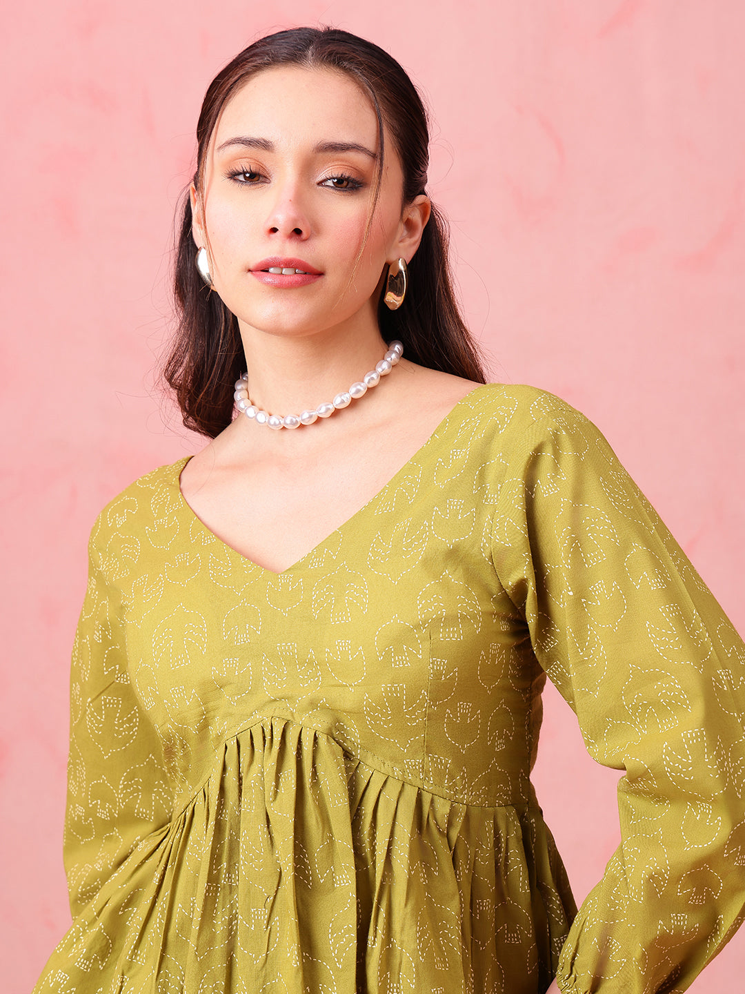 Parrot Printed Fit & Flare Cotton Stitched Top