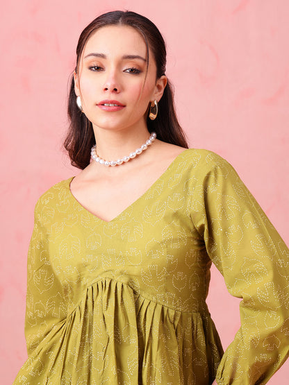 Parrot Printed Fit & Flare Cotton Stitched Top