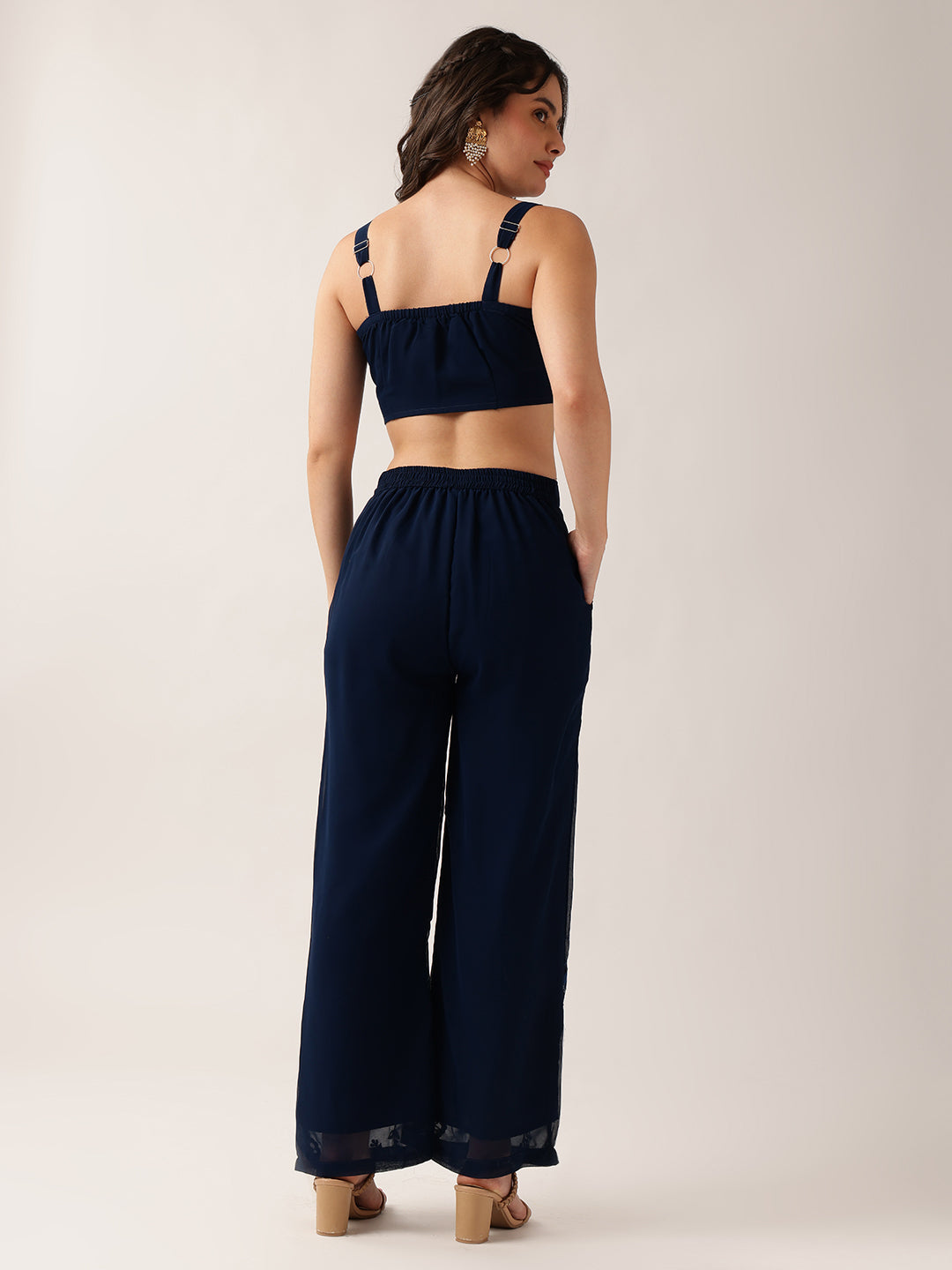 Blue Floral Crop Top Georgette Co-Ord Set
