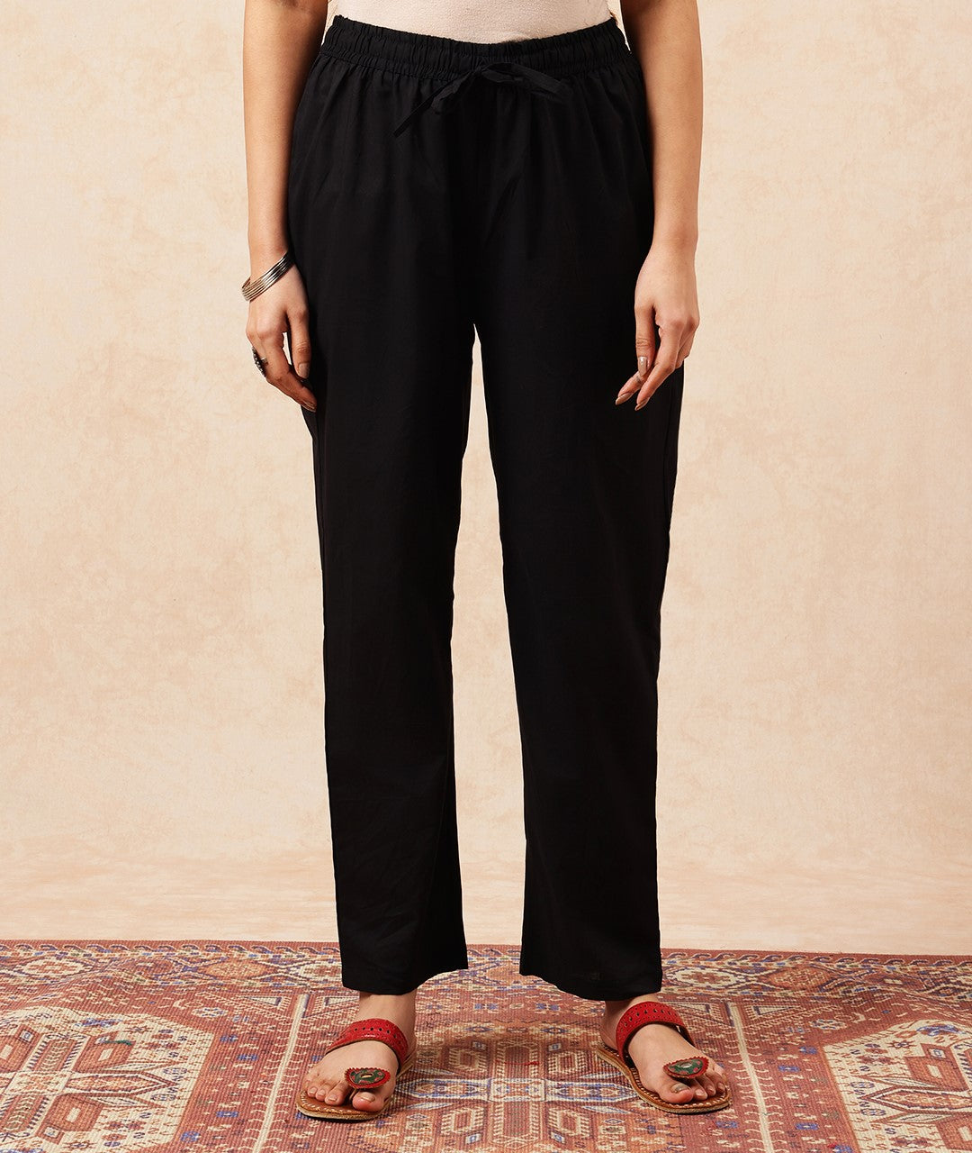 Black Solid A-Line Cotton Stitched Kurta, Pant With Dupatta