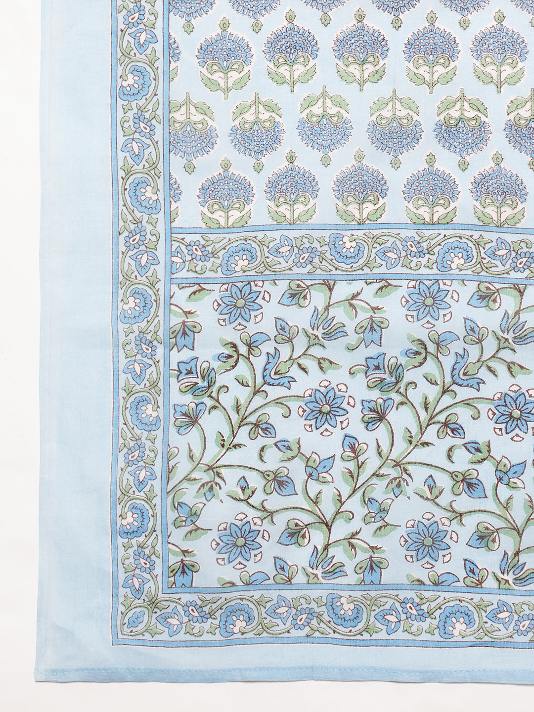 Sky Blue Floral A-Line Cotton Stitched Kurta, Pant With Dupatta
