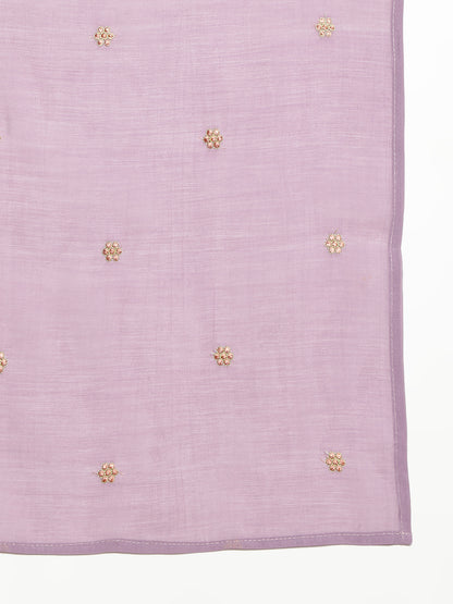 Lavender Solid A-Line Mul-Chanderi Stitched Kurta, Palazzo With Dupatta