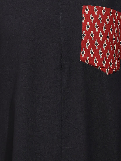 Black Solid Fit & Flare Cotton Stitched Dress