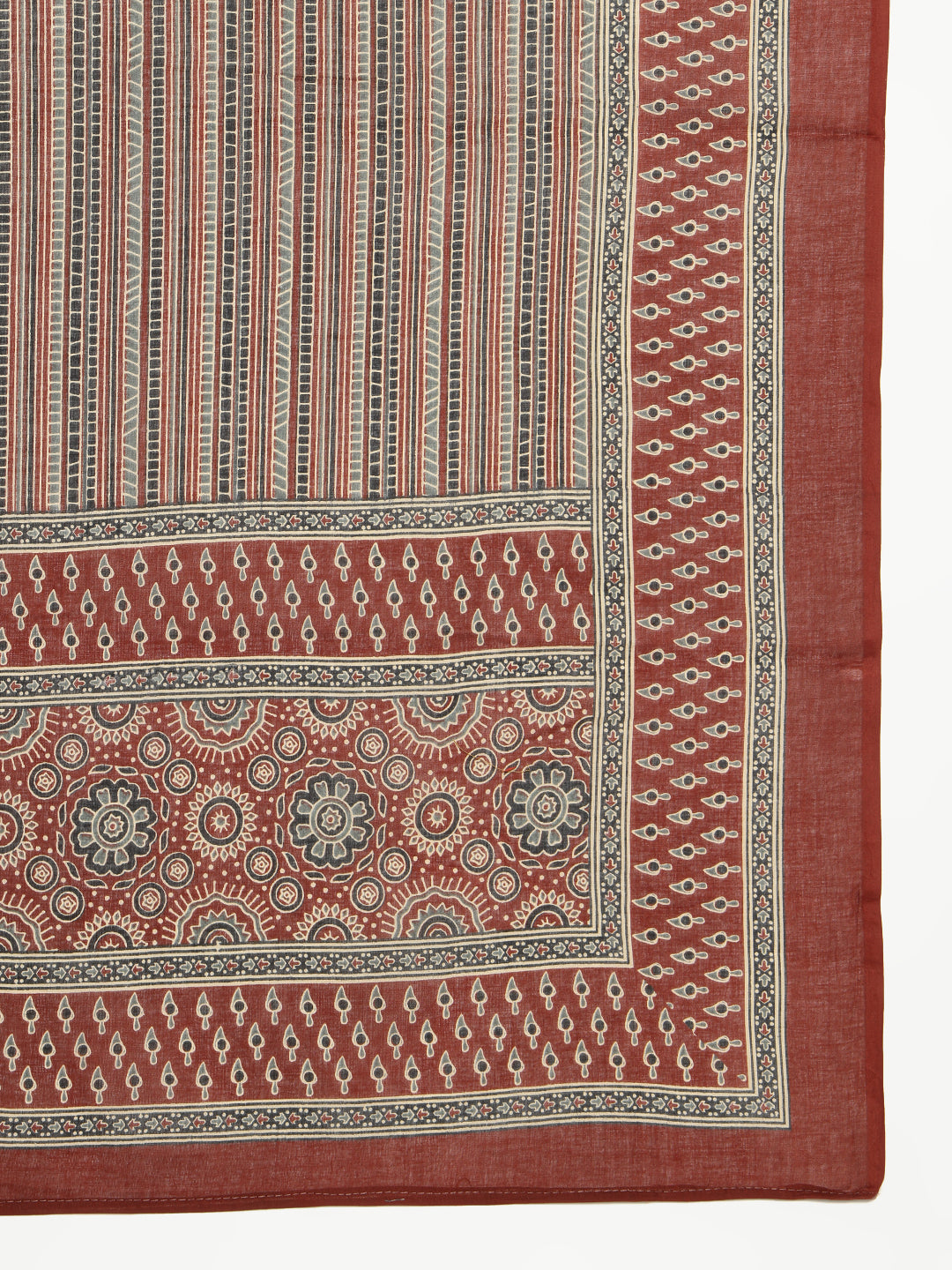 Maroon Ajrak Anarakali Cotton Stitched Kurta, Palazzo With Dupatta