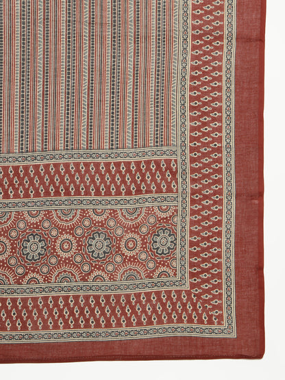 Maroon Ajrak Anarakali Cotton Stitched Kurta, Palazzo With Dupatta
