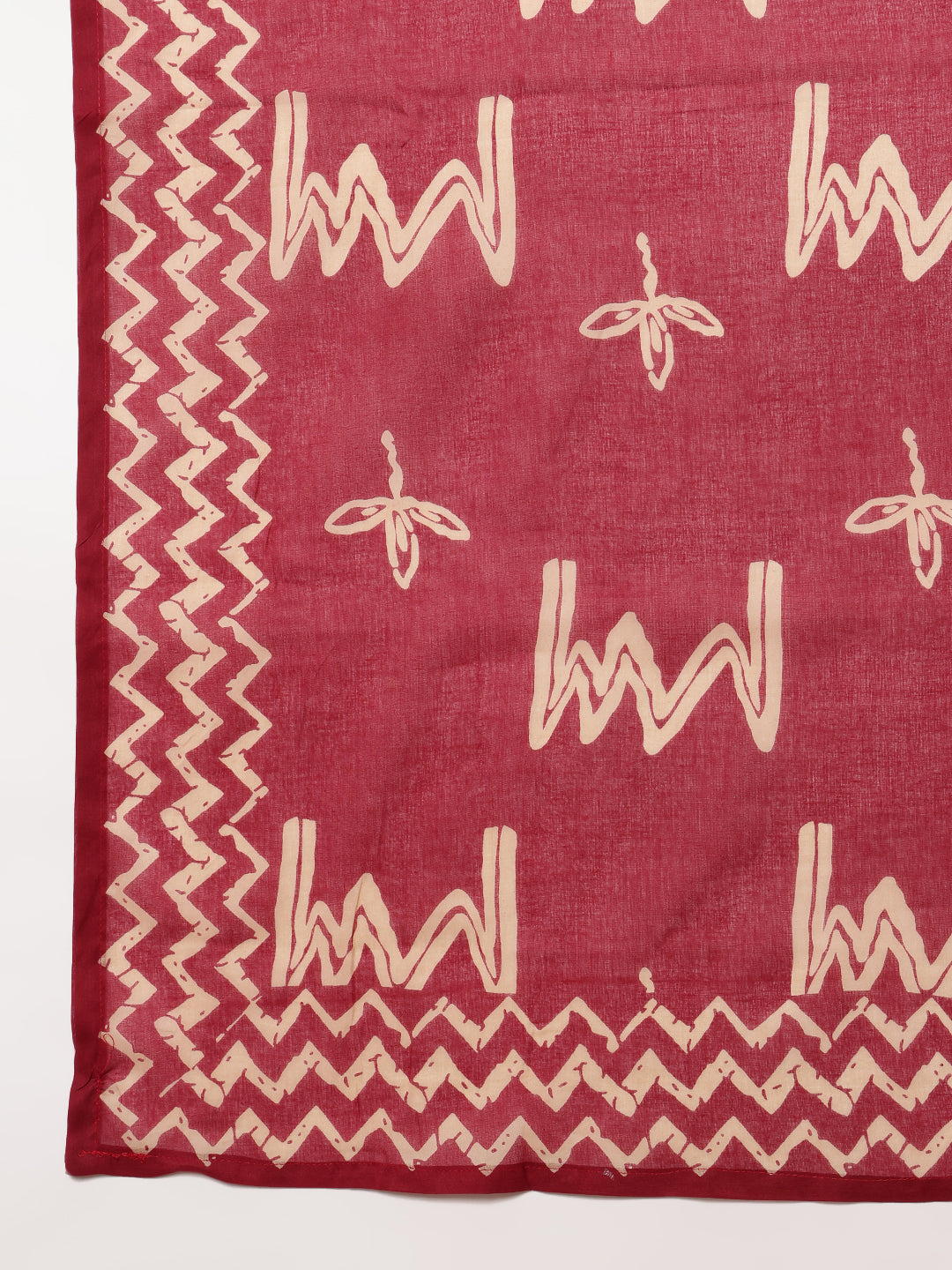 Magenta Geometric A-Line Cotton Stitched Kurta, Pant With Dupatta