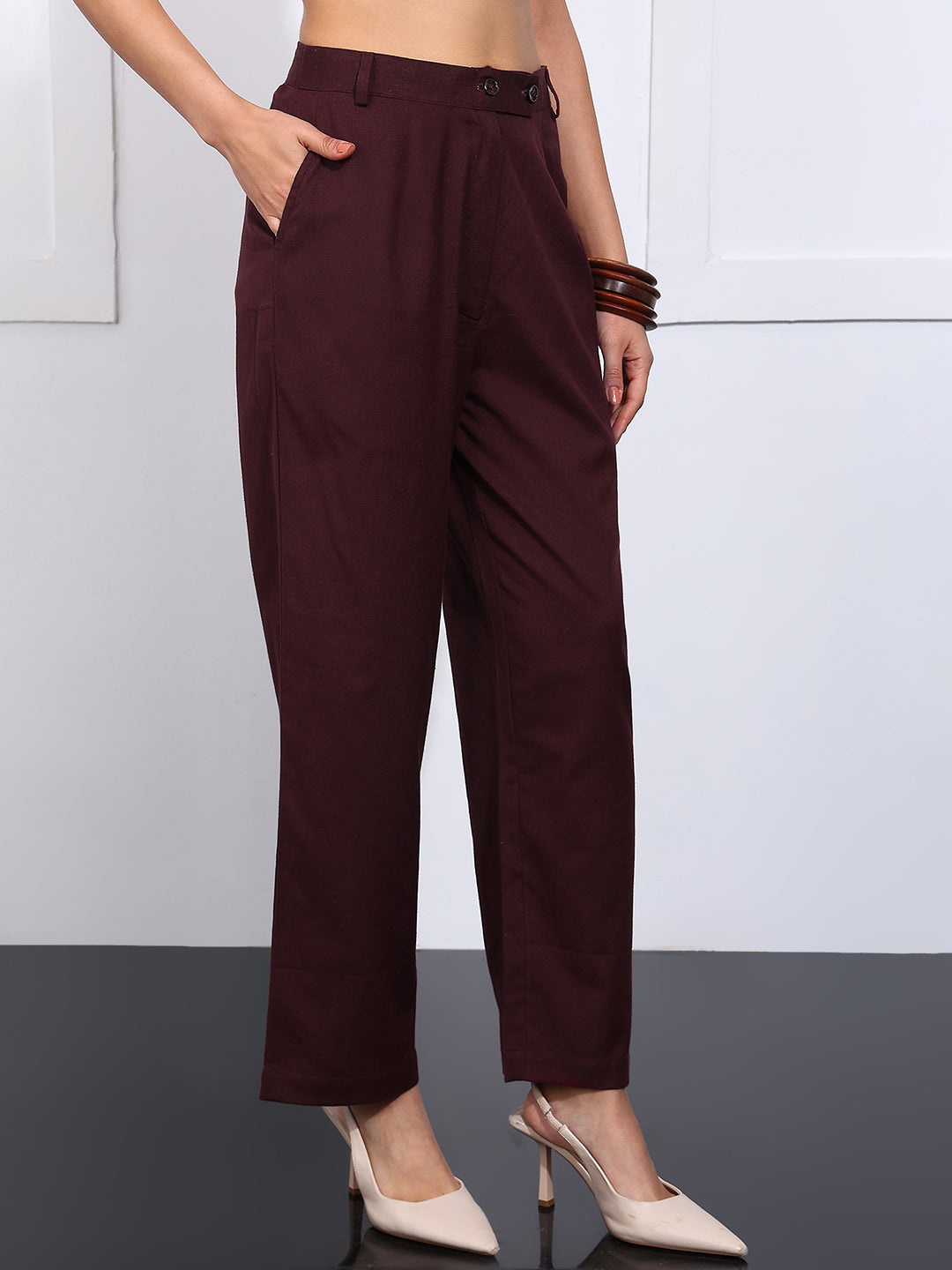 Burgundy Embroidered Straight Cotton Flex Stiched Co-Ord Set