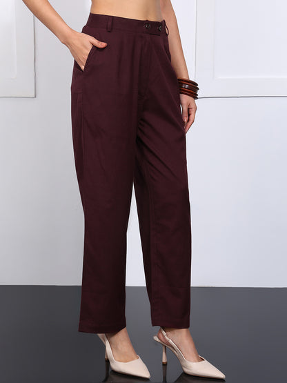 Burgundy Embroidered Straight Cotton Flex Stiched Co-Ord Set