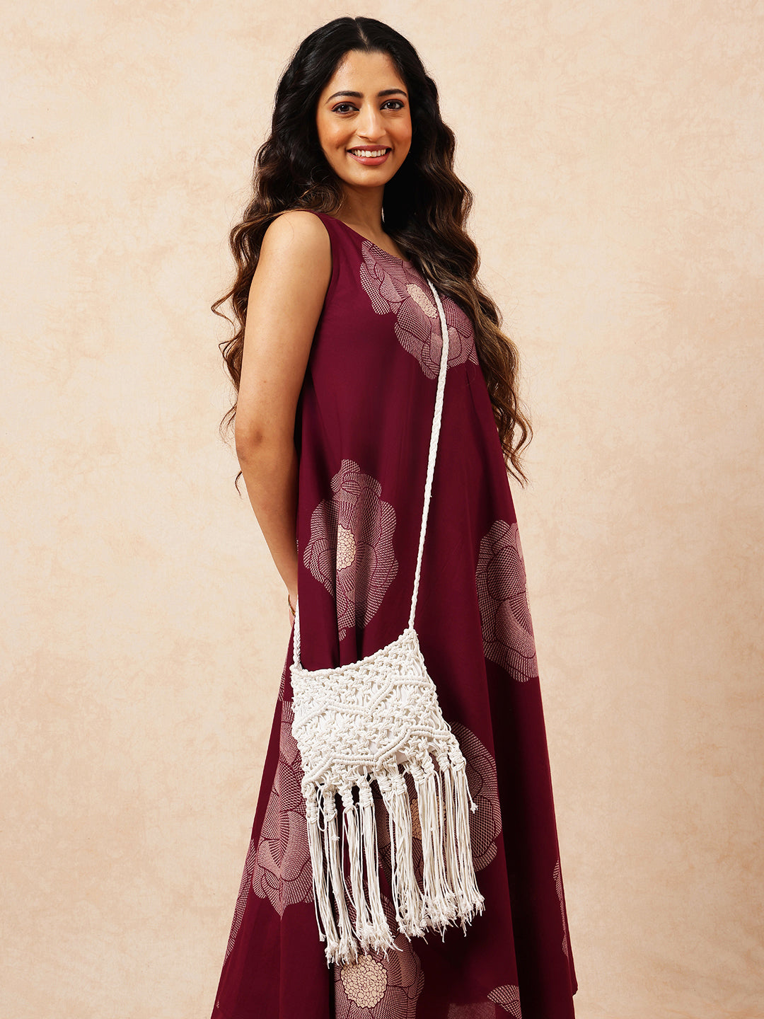 Magenta Floral Printed Fit & Flare Cotton Stitched Dress