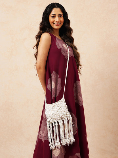 Magenta Floral Printed Fit & Flare Cotton Stitched Dress