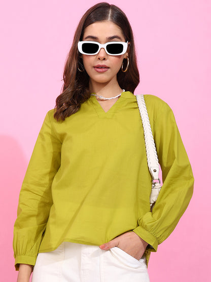 Parrot Solid Straight Cotton Stitched Top