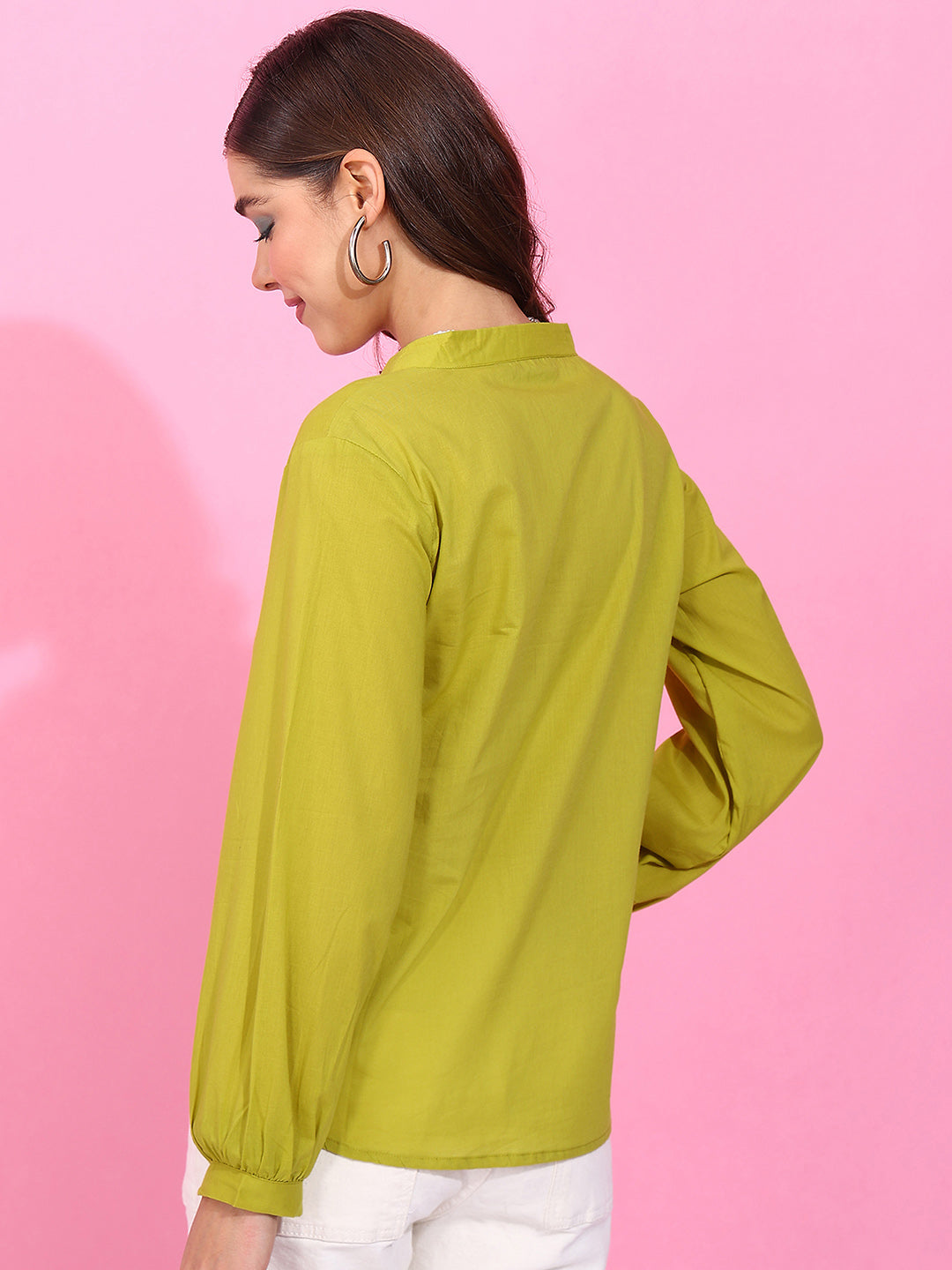 Parrot Solid Straight Cotton Stitched Top