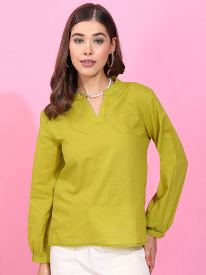 Parrot Solid Straight Cotton Stitched Top