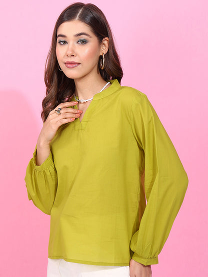 Parrot Solid Straight Cotton Stitched Top