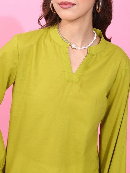 Parrot Solid Straight Cotton Stitched Top