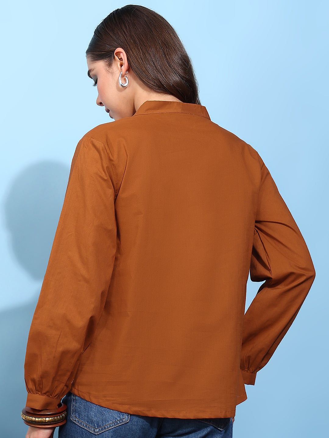 Rust Solid Straight Cotton Stitched Top
