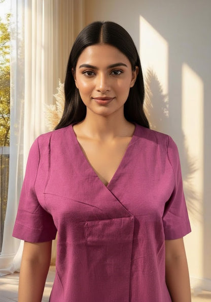 Purple Solid Straight Cotton Flex Stitched Top