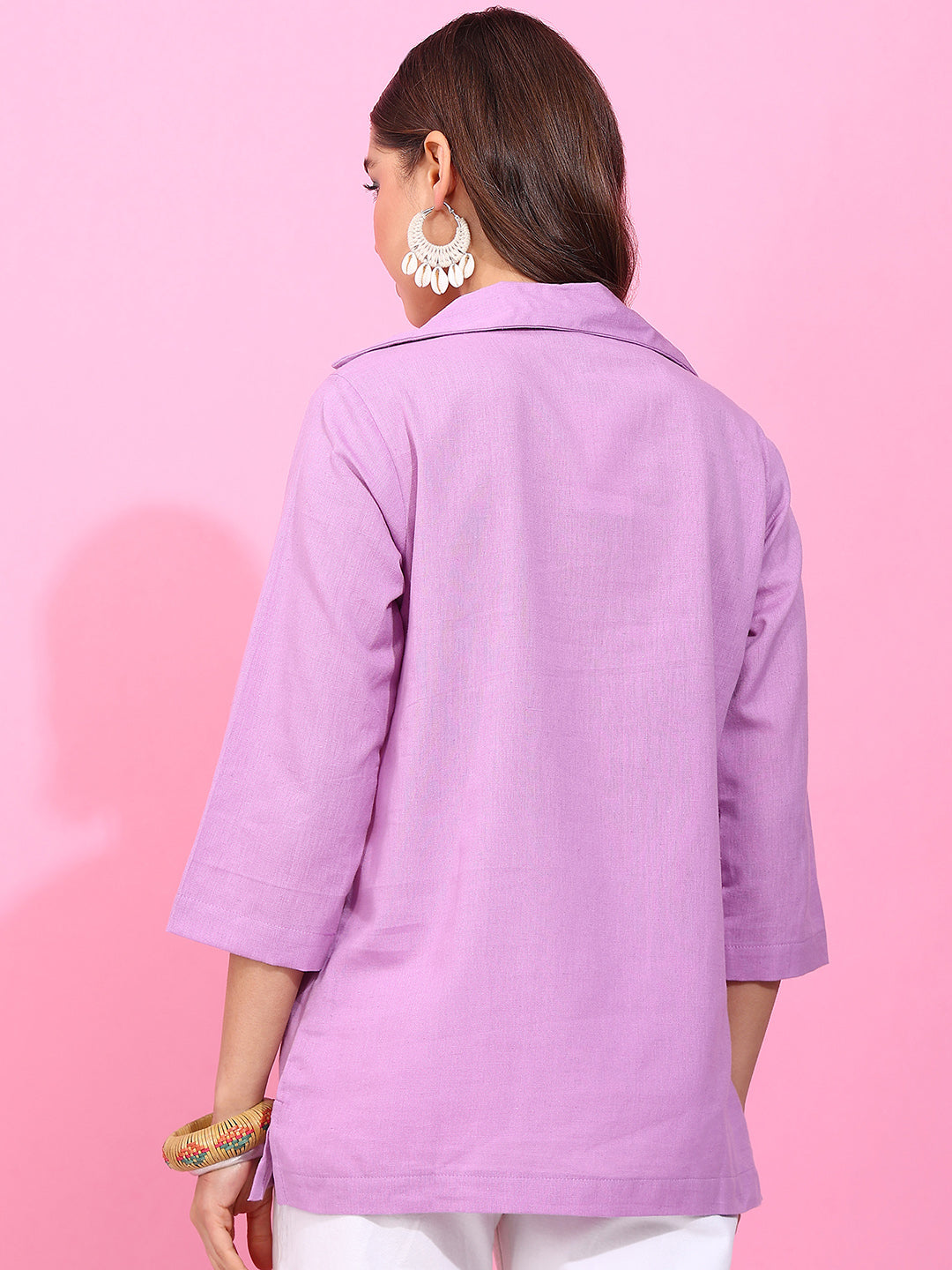 Purple Solid Straight Cotton Flex Stitched Top