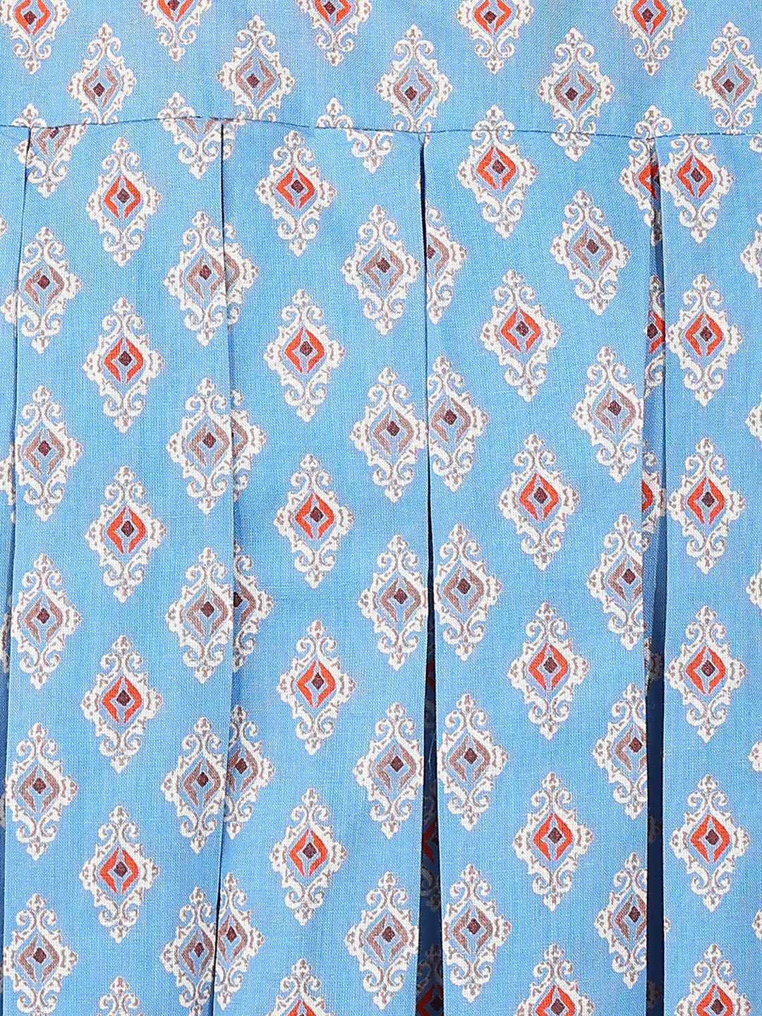 Sky Blue Geometric Fit & Flare Cotton Stitched Top