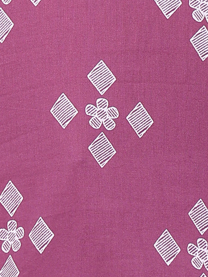 Lavender Geometric Straight Cotton Stitched Short Kurta