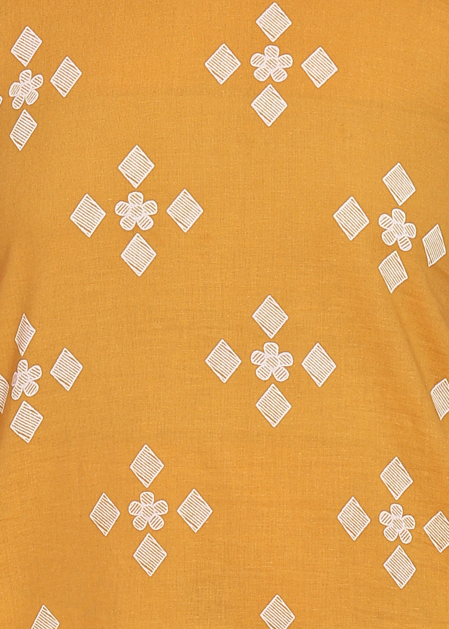 Yellow Geometric Straight Cotton Stitched Short Kurta