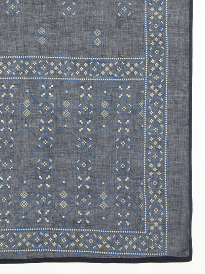 Navy Blue Geomatric A-Line Cotton Stitched Kurta, Palazzo With Dupatta
