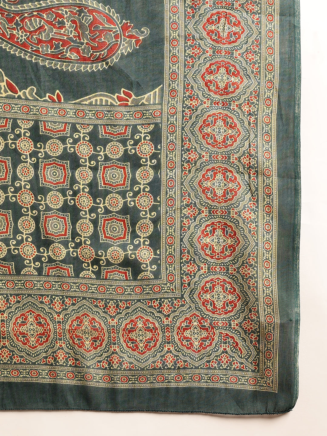 Aqua Blue Ajrakh Flared Cotton Stitched Kurta Palazzo With Dupatta