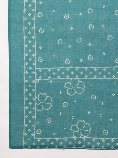 Aqua Bhandhani Straight Cotton Stitched Kurta, Pant With Dupatta