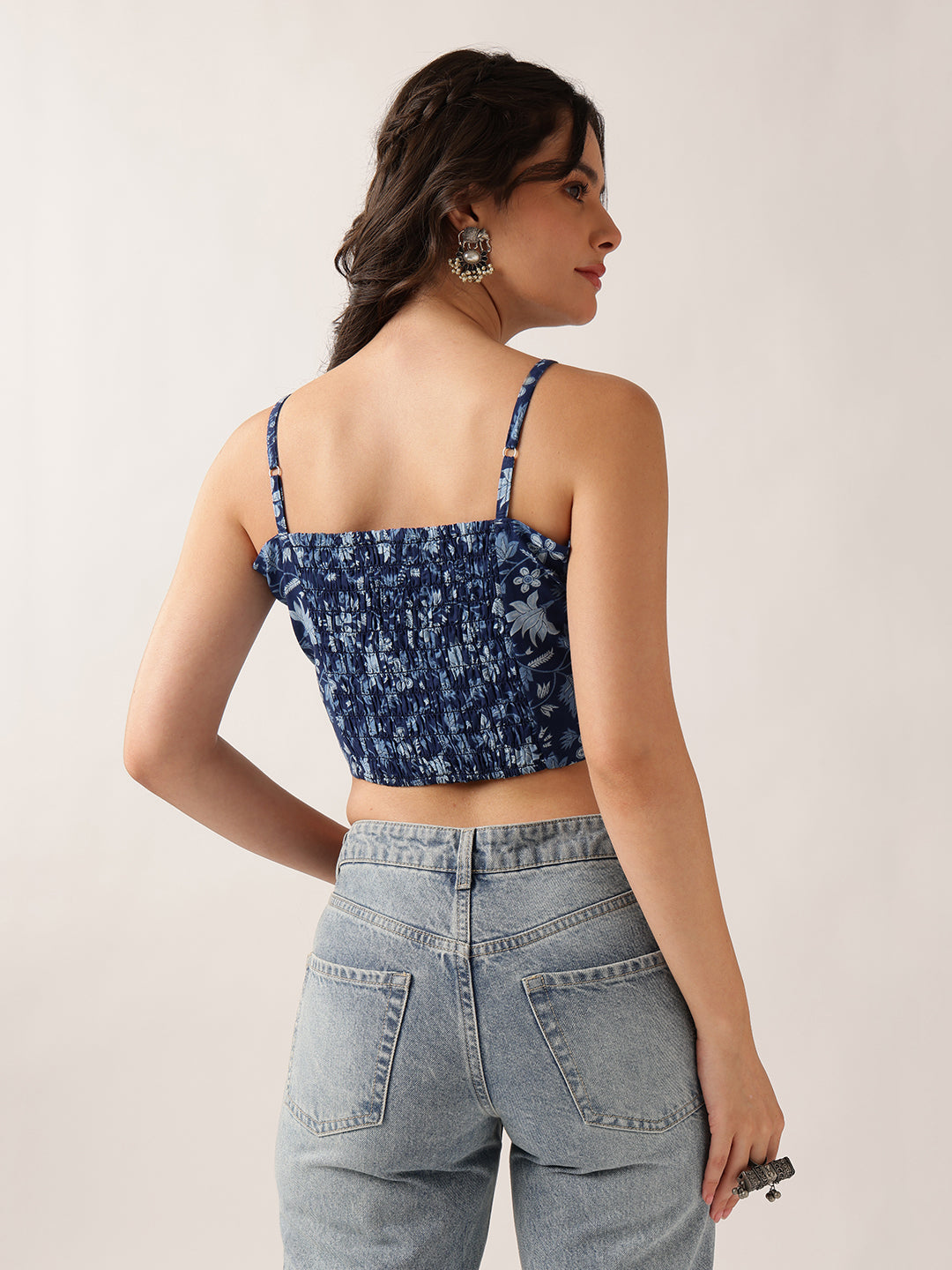 Blue Floral Crop - Top Cotton Top