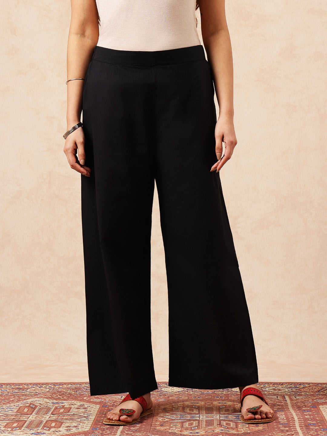 Black Solid Straight Cotton Stitched Kurta With Pant